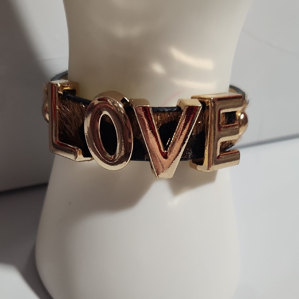 LOVE Animal Print Cuff Gold Tone Bracelet